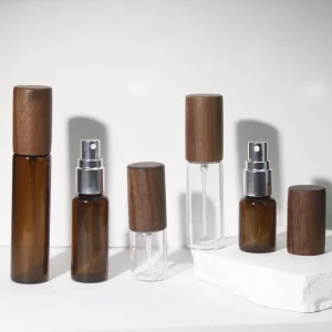 5 ml 10 ml 15 ml 20 ml Amber clear Spray Atomiser Real Wooden Top Beech Wood Walnut Lid Empty Round Perfume Bottle