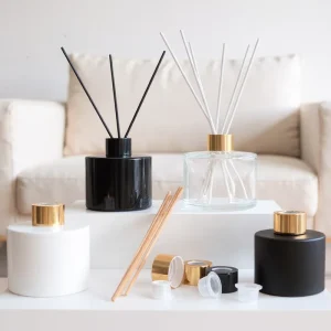 50ml 100ml 200ml Sustainable Round Room White Fragrance Floral Rattan Luxury Glass Reed Diffuser Bottle with Box