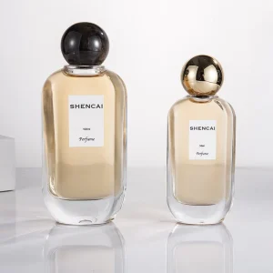 50ml 100ml Flat Oval Transparent Glass Perfume Spray Bottle with Golden Cap and Pump Sprayer