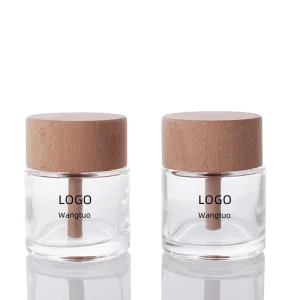 50ml Cylindrical Glass Fragrance Bottle Empty Car Perfume Diffuser Reed Bottle with Screw Cap and Wood Cap