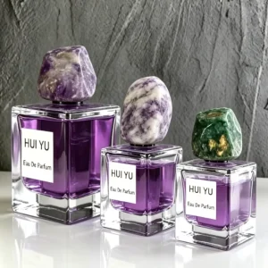 50ml Fancy Natural Crystal Stone Lid Empty Perfume Bottle Square Thick Base Perfume Bottle With Box