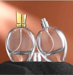 50ml Oval Glass Perfume and Skin Care Serum Bottle Gold Crown Cap Refillable Spray Atomizer Model HYD 209 15mm Bayonet Neck