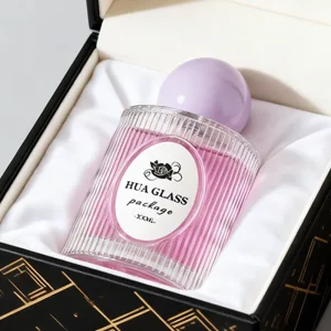 50ml Ribbed Cylinder Empty Clear Glass Perfume Bottle with Round Matte Ball Cap Custom Logo Spray Fragrance Bottles