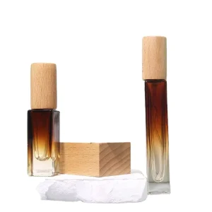 5ML 10ML Glass Recyclable Screw Neck Amber Blue Gradient Color Square Travel Perfume Spray Bottle with Wooden Cap