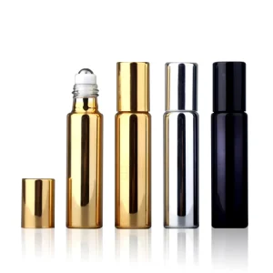 5ML 10ML UV Coating Gold Silver Black Metal Roll on Bottle 10mL Perfume Fragrance Oil Roll on Bottle with Steel Roller Ball