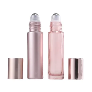 5m 10ml Rose Golden Cylinder Glass Matte Frost Colored Roller Bottles PP for Perfume Aromatherapy Skin Care Serum Face Cream