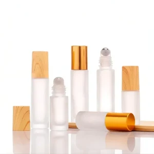5ml 10 ml Frosted Perfume Roller Bottle Roll on Glass Bottle with Wooden Cap Metal Ball Lid for Oil