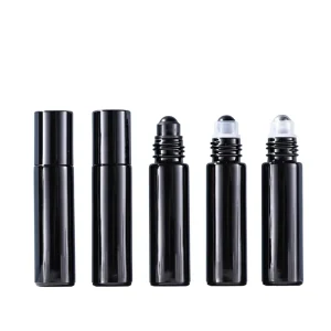 5ml 10ML Matte Black Glass Roller Screw Cap Natural Color Essential Oil Roll On Frosted Fragrance Sub Bottle Eye 100pcs