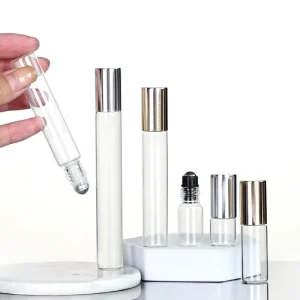 5ml 10ml 15ml Clear Glass Roll On Bottles with Screw Cap Screen Printed for Essential Oils Perfume