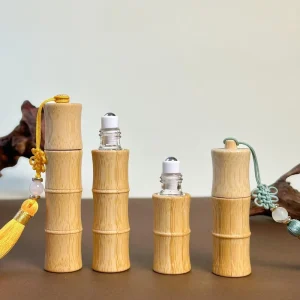 5ml 10ml Bamboo Cylinder Rollerball Bottles with Tassel Natural Essential Oil Refillable Roll on Bottles