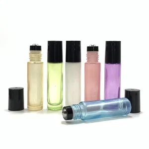 5ml 10ml Colored Glass Roller Bottle Cosmetic Perfume Deodorant Roll on Ball Essential Oil Bottle with Plastic Cap