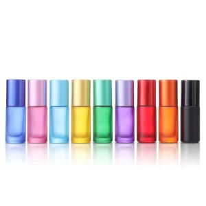 5ml 10ml Empty Refillable Frosted Pink Blue Essential Oil Roller Bottles Round Glass Perfume Roll on Bottles