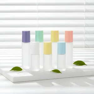 5ml 10ml Frosted Glass Perfume Roller Bottles Colorful Caps Steel Roller Refillable for Essential Oils & Fragrance