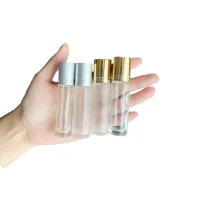 5ml 10ml Frosted Matte Amber Transparent Glass Roll Bottle Aluminum Cap Custom Logo Perfume Essential Oil Skin Care Cosmetic Use