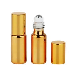5ml 10ml Glass Roll on Bottle Shiny UV Coating Perfume Roll on Bottle with Golden Aluminum Cap and Metal Ball