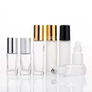 5ml 10ml Matte Black Perfume Essential Oil Clear Roller Roll On Glass Bottle with Metal Ball Lid for Oils
