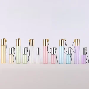 5ml 10ml Pearl Color Fluorescent Color Glass Roll on Bottle Roller Bottle With Pendant Keychain Lanyard Fob Lid for Oil