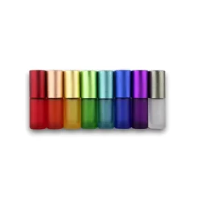5ml 10ml Rainbow Matt Colored Roll on Bottle Frosted Glass Bottle With Steel Glass Roller and Brushed Aluminum Cap