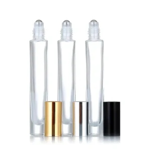 5ml 10ml Slender Cylinder Transparent Thick Bottom Travel Fragrance Steel Ball Roll on Glass Perfume Bottles