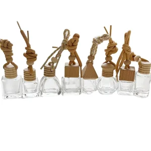 5ml 15ml Square Glass Car Aromatherapy Bottle with Wooden Lid and Screen Printing Air Diffuser Perfume Bottle