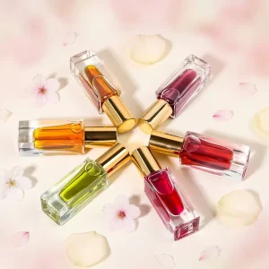 5ml 7ml Square Empty Transparent Clear Glass Roller Lip Gloss Oil Serum Bottles With Gold Aluminum Lid
