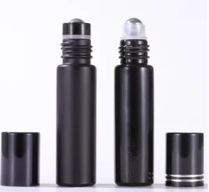 5ml 8ml 10ml Steel Roller Ball Perfume Essential Oil Frosted Matte Black Glass Roll on Bottle with Aluminum Cap