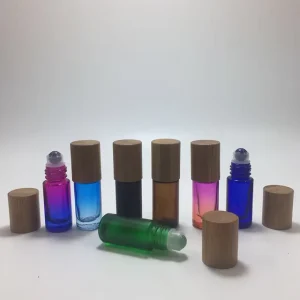 5ml Empty Bottles Cosmetic Gemstone Roll on Ball Colorful Glass Perfume Essential Oil Roller Bottle With Bamboo Cap