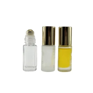 5ml Frosted Oil Roll on Round Glass Bottle with 24K Gold Roller for Multi Use Screen Printed Lipstick Container