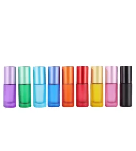 5ml Frosted Rainbow Round Glass Roller for Bottle Empty Perfume Vial with Screw Cap Roll on Sealing for Glasses Packaging