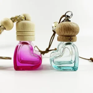 5ml Heart Shaped Glass Car Hanging Perfume Bottle with Wooden Cap