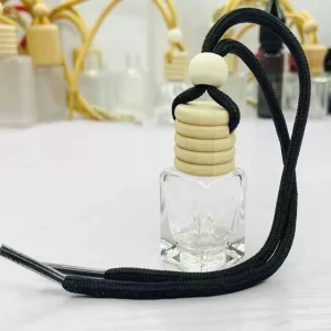 5ml Mini Rectangle Glass Perfume Bottle Transparent Rope Wooden Cap Car Air Freshener Fragrance Hanging Diffuser Reed Diffuser
