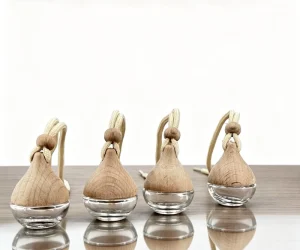 6ML Empty Car Hanging Air Fresheners Fragrance Aromatherapy Glass Perfume Bottle with Wooden Cap