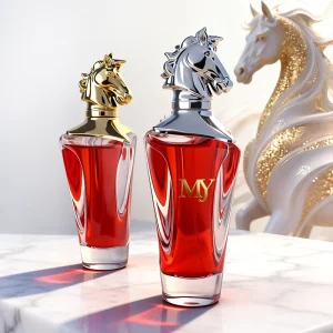 80ml Concave Four Pointed Star Transparent Glass Perfume Spray Bottle with Horse Head Shaped Cap Gift Box Packaging