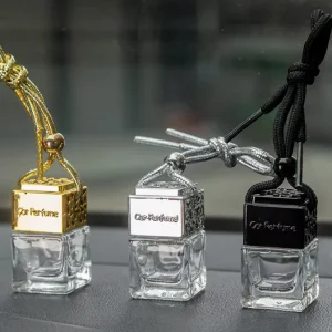 8ML Air Freshener Pendant Aromatherapy Ornaments Square Bottle UV Metal Alloy Cover Water Cube Diffuser Hanging Car Bottle Perfume