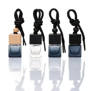 8ml Hanging Car Diffuser Bottle Empty Black Gradient Glass Essential Diffuser Oil Perfume Pendant Glass Vials with Wooden Caps
