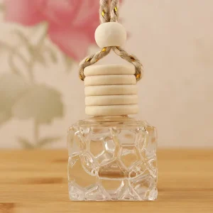 8ml Clear Water Cube Textured Glass Car Air Freshener Bottle with Natural Wood Cap