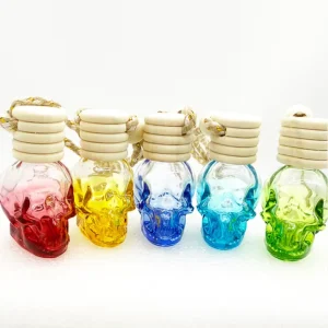 8ml Gradient Black Skull Wooden Car Air Freshener Perfume Glass Diffuser Bottle