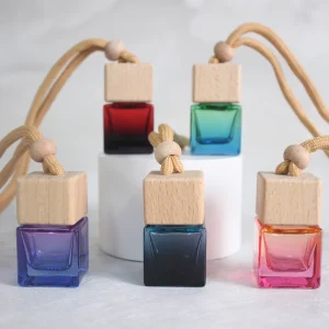 8ml Gradient Color Natural Wooden Lid Car Perfume Bottle Essential Oil Diffuser Air Freshener Container for Vehicles