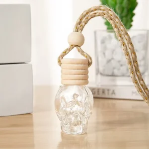 8ml Skull Head Shaped Perfume Glass Bottle Empty Car Perfume Diffuser Screw Cap Hanging Rope for Aromatherapy Crystal Bottle