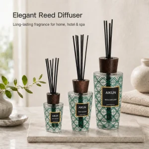 AIKUN Private Label Custom One Day Scent Blending Long Lasting Stable Aroma Release Reed Diffuser For Hotel Lobby