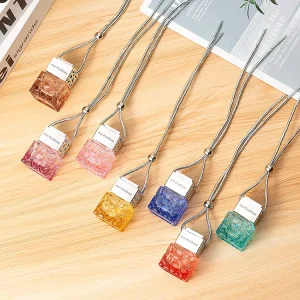 Air Car Freshener Hanging Perfume Bottle Refillable Fragrance Diffuser Empty Square Shape Glass Bottle