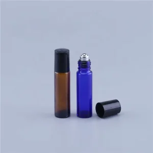 Amber Blue 10ML Thick Glass Empty Perfume Roll on Bottles with Aluminum Roller and Black Cap