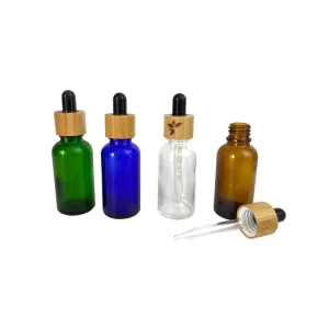 Amber Essential Oil Glass Dropper Bottle 10ml 30ml 50ml 100ml with Bamboo Wood Cap