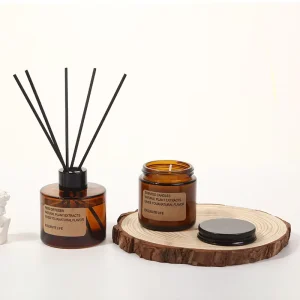 Amber Glass Empty Reed Diffuser Bottle with Aluminum Lid for Home Decor Aromatherapy
