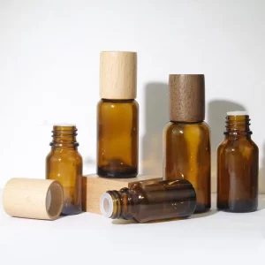 Amber Glass Essential Oil Bottles with Wooden Cap 10ml 15ml 20ml 30ml 50ml 100ml Refillable Containers