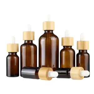 Amber Glass Essential Oil Perfumes Bottle 15ml Natural Bamboo Hair Care Bottles Bamboo Dropper Bottle for Cosmetic Serum