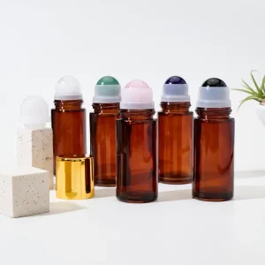 Amber Glass Essential Oil Roller Bottle Crystal Ball Top Roll On Bottle for Perfume & Aromatherapy