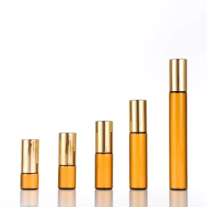 Amber Glass Roll On Bottle with Metal Ball for Luxury Perfume and Sample Containers