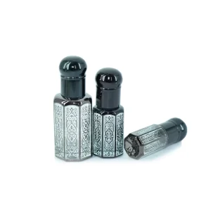 Arabic Style Perfume 6ml Octagon Roll On Glass Bottle Silver Gold Black 3ml Roller Ball Essential Lip Oils Roll On Stick Tube