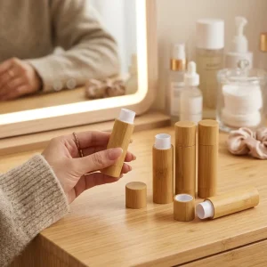 Bamboo Lip Balm Lipstick Tube Eco Friendly Custom Logo Engraving Silk Printing OEM ODM Service for Cosmetic Packaging